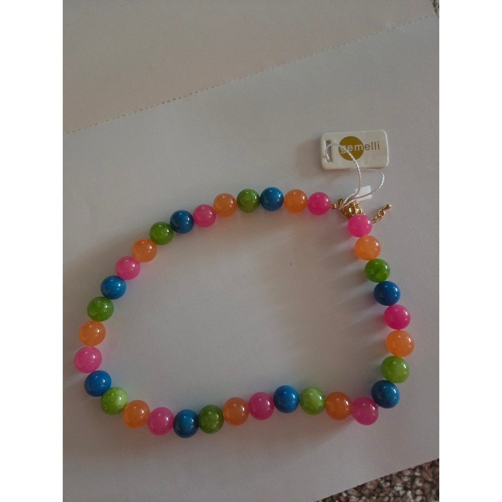 Gemelli Beaded Necklace OS Multicolor New Rainbow Round Bead Gold Tone